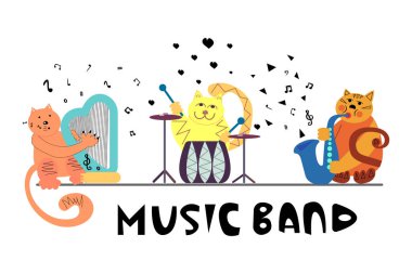 Cats musical band vector illustration in cartoon style.