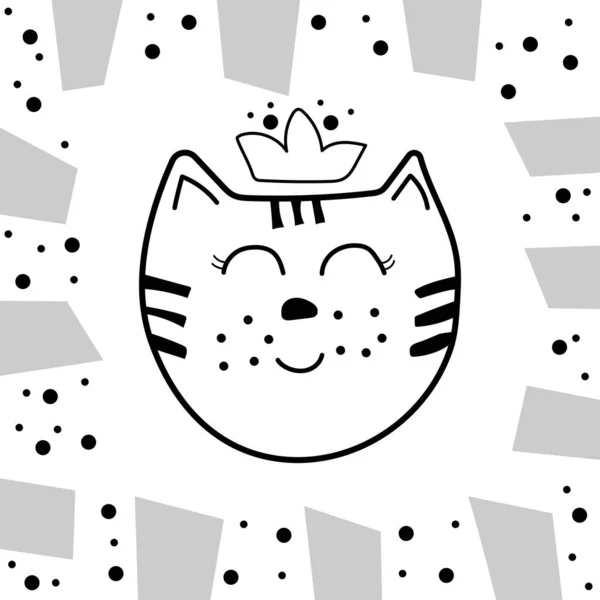 Hand Drawn Cat Head Vector Illustration Print Card Poster Bag — Stock Vector