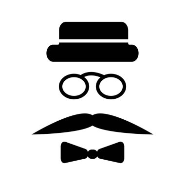 Papyon, şapka, bıyık ve gözlük siyah vektör illüstrasyon eski tarz.