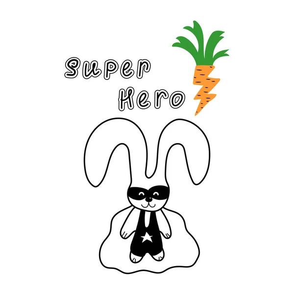 Super Eroe Coniglio Con Carota Vettoriale Illustrazione Stampa Vivaio — Vettoriale Stock