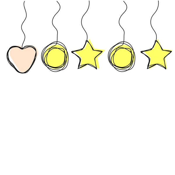 Hand Drawn Stars Balls One Heart Threads Vector Illustration — Stock Vector