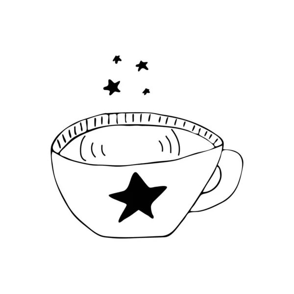 Ręcznie Rysowana Filiżanka Herbaty Lub Kawy Wektorem Gwiazdy Ilustracja — Wektor stockowy