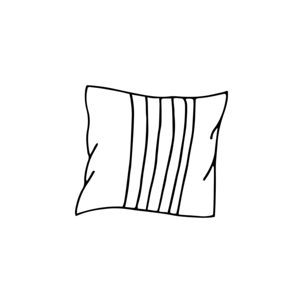 Handgezeichnetes Kissen Für Die Couch Oder Das Bett Schwarzer Linienvektordarstellung — Stockvektor