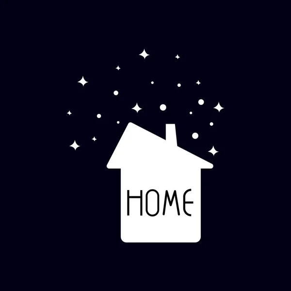 Word Home Kleine Silhouette Des Weißen Hauses Viele Sterne Ringsum — Stockvektor