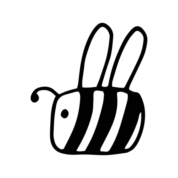 Abeja Dibujada Mano Líneas Negras Ilustración Vectorial Doodle Símbolo Primavera — Archivo Imágenes Vectoriales