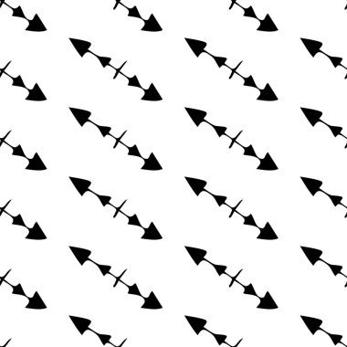 Siyah ok vektör illüstrasyonunun elle çizilmiş kusursuz deseni.