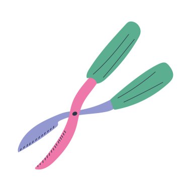 Secateur, çit makası, bahçe malzemesi. Tasarım için düz çizilmiş vektör illüstrasyonu.