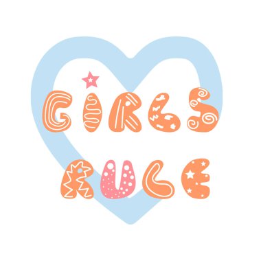 Kızlar bir numara. Arka planda büyük bir kalple yazılmış el yazısı. Tişört, kupa, poster, çanta ve diğerleri için metnin yumuşak rengi. Vektör illüstrasyonu.