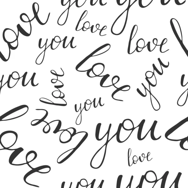 Hand Drawn Seamless Pattern Text Love You Gray Color White — Stock Vector