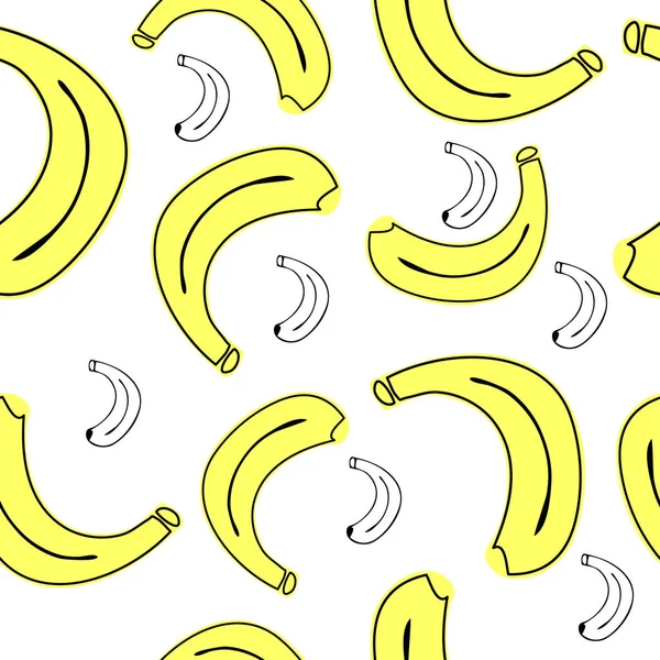 Patrón Sin Costura Dibujado Mano Plátanos Amarillos Sobre Fondo Blanco — Vector de stock