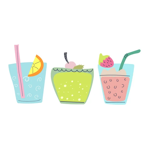 Set Cócteles Dibujados Mano Bar Verano Fiesta Menú Ilustración Vectorial — Vector de stock