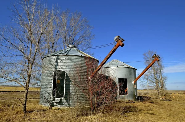 Open doored metal grain bins — Stock Photo, Image