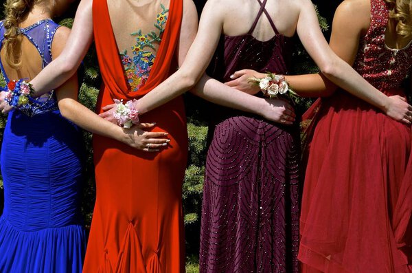 Girls dressed up for a high school prom