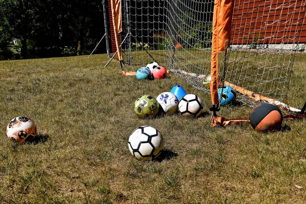 Backyard soccer net and balls — Stock Photo, Image