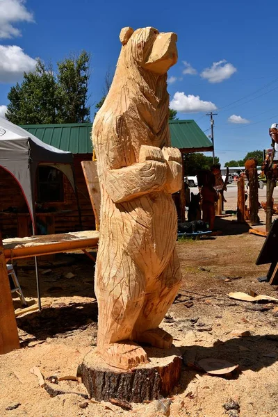 Chainsaw carving of a bear in progress