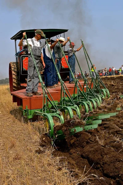 Rollag Minnesota Sept 2017 Unidentified Men Demonstrating Gang Plowing Steam — Stock Photo, Image