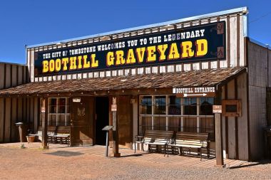 Tombstone, Arizona, 6 Şubat 2018: Boothill mezarlığı ve Anıtı Yahudi Ulusal kayıt, tarihi yerler himayesinde özelliklerdir.