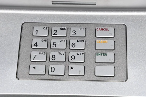 The key pad to an automatic teller machine