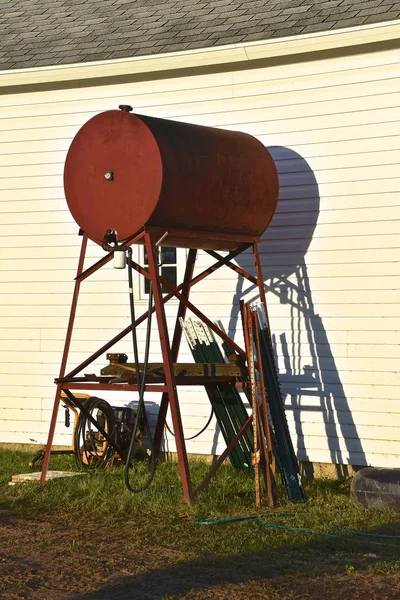 Old Upright Gas Diesel Tank Storing Fuel Cars Shadow Machine — Stock Photo, Image