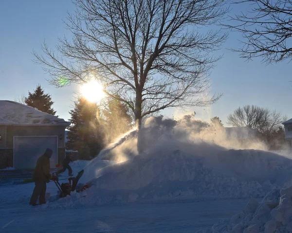 Early Morning Sun Rays Light Cloud Snow Being Emitted Snow — Stock Photo, Image