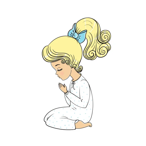 Little Girl Praying Vector Illustration White Background — Stock Vector