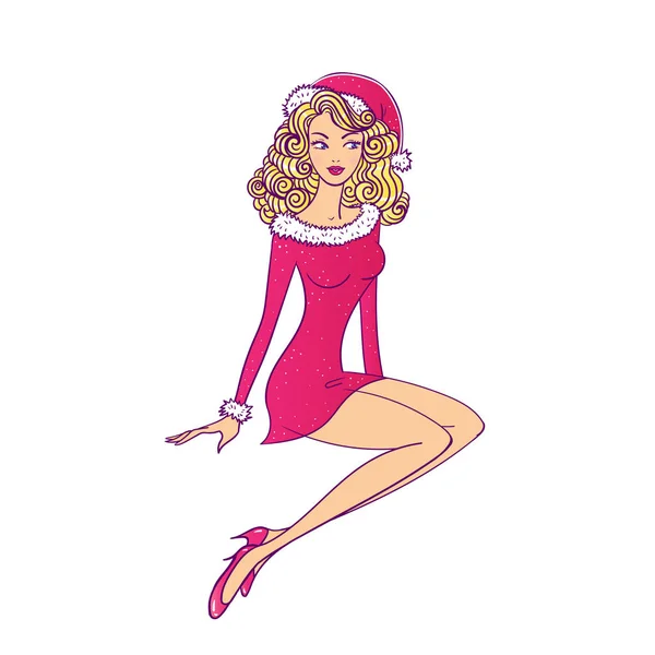 Beautiful Santa Woman Vector Illustration — Stok Vektör