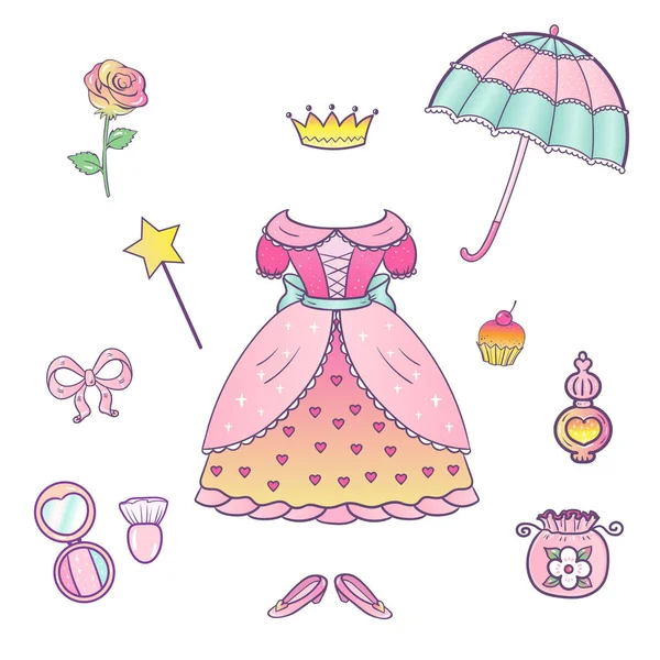 Bonito Conjunto Para Uma Princesa Ilustração Vetorial — Vetor de Stock