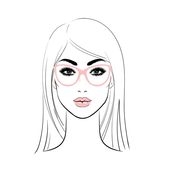 Tête Femme Sur Fond Blanc Femme Avec Des Lunettes Illustration — Image vectorielle