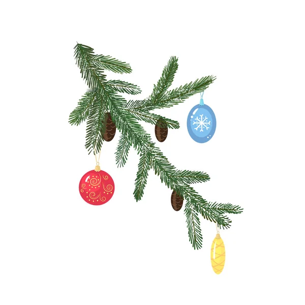 Fir Tree Branch Isolated White Background Christmas Tree Vector Illustration — Stok Vektör