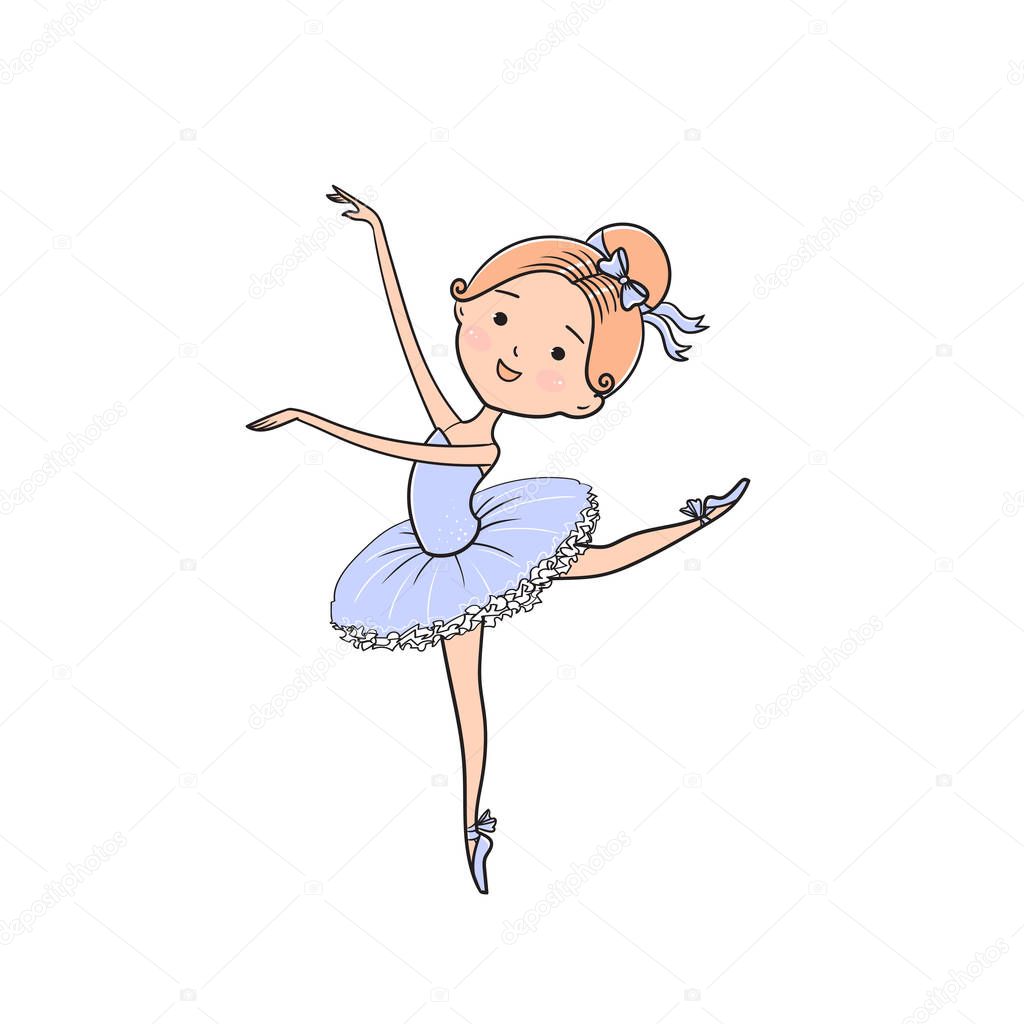 Hand drawn little beautiful  ballerina girl. Cute little girl, vector illustration. 