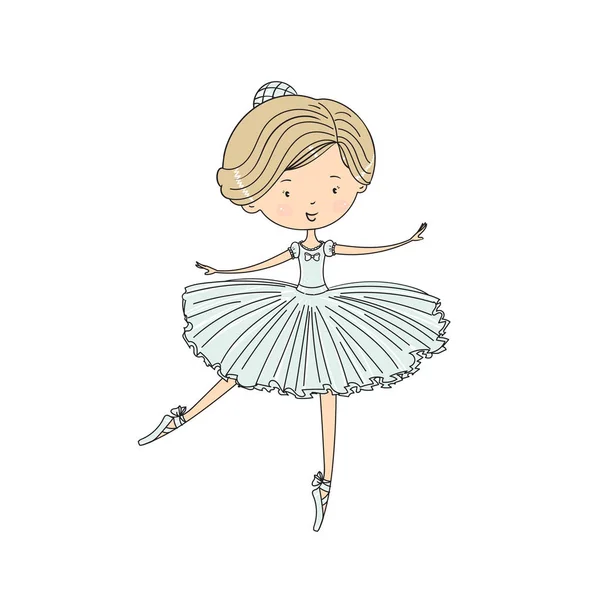 Mão Desenhado Bonito Pequena Bailarina Girl Little Ballerina Tutu Pointe — Vetor de Stock