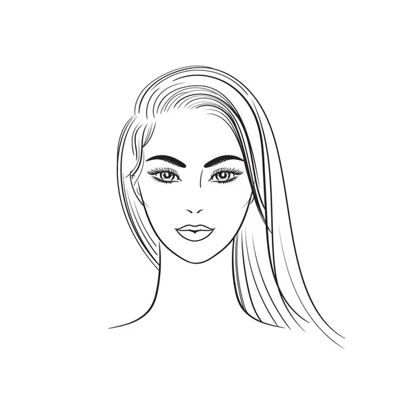 Jeune Femme Linéaire Visage Aux Cheveux Longs Belle Fille Isolée — Image vectorielle