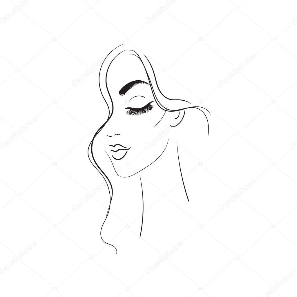 Profile of a young beautiful woman, fashion concept. Isolated vector stock illustration on white background.Woman's face.