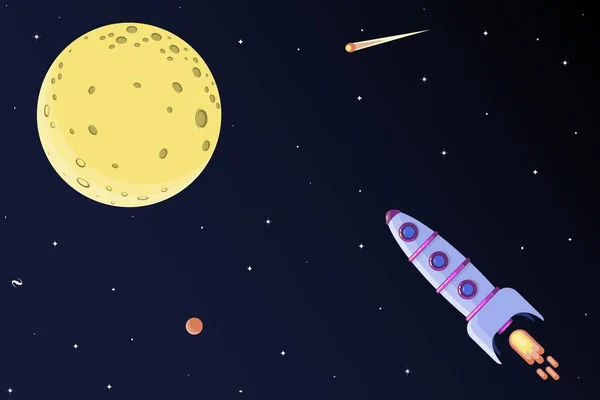 Fusée volant vers la lune — Image vectorielle
