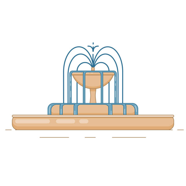 Flat vector illustration of fountain with bowl, cascade and water splash.