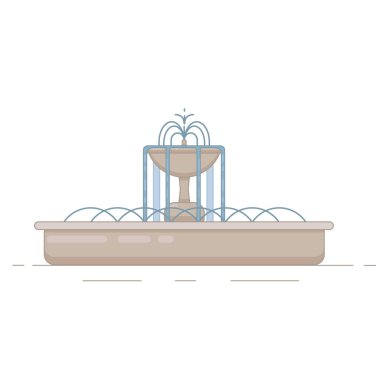 Flat vector illustration of fountain with bowl and water splash.