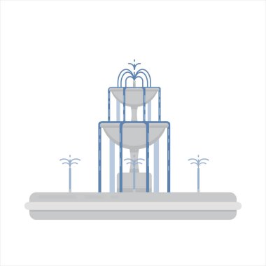 Flat vector illustration of fountain with two bowls and water splash.
