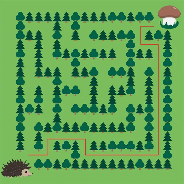 Hedgehog and Mushroom Maze educational game for children — Stok Vektör