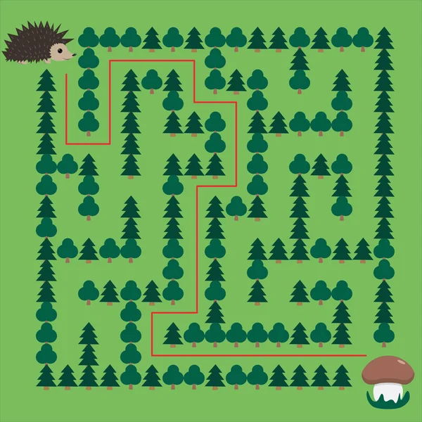 Hedgehog and Mushroom Maze educational game for children — Stok Vektör