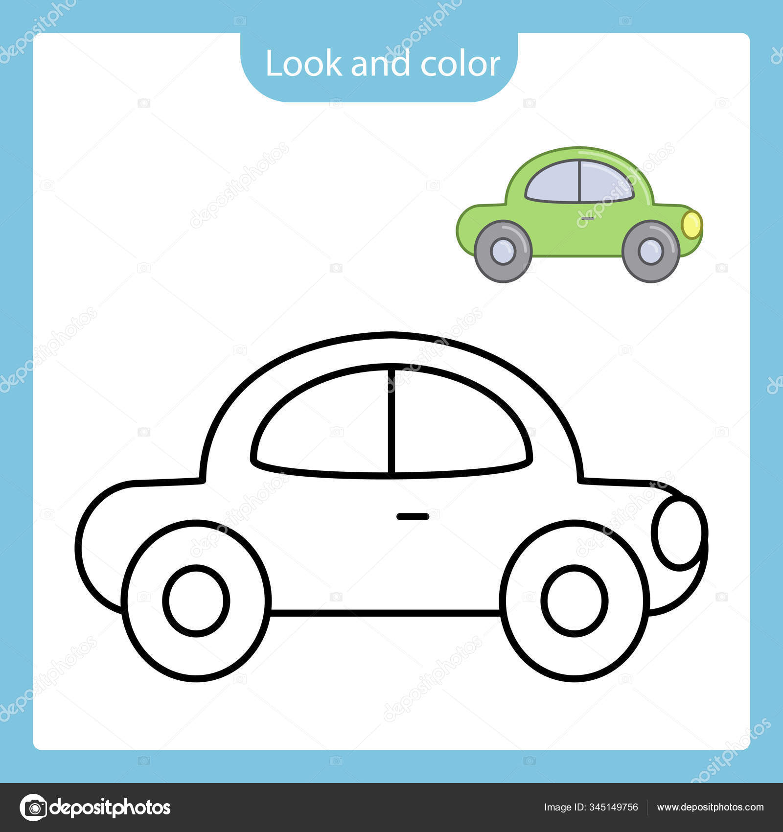 Coloring page outline of car toy with example.   Vektorgrafik ...