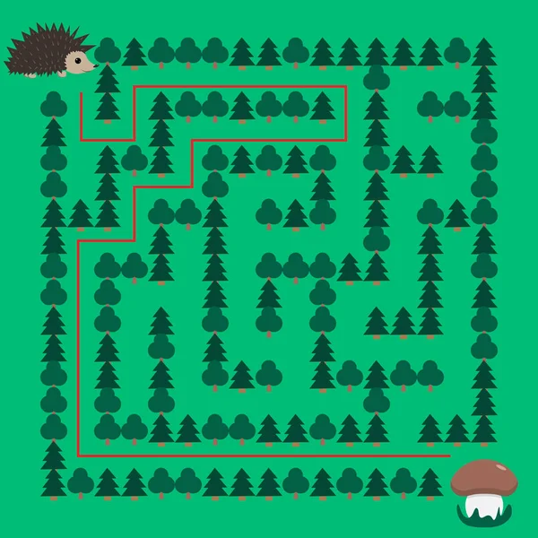 Hedgehog and Mushroom Maze educational game for children — ストックベクタ