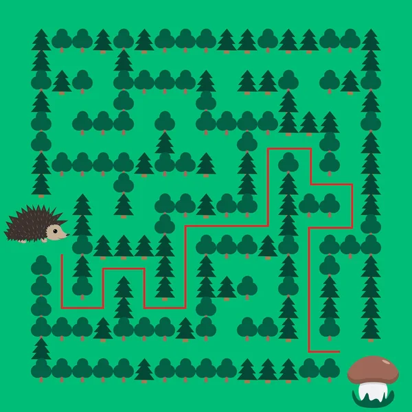 Hedgehog and Mushroom Maze educational game for children — ストックベクタ