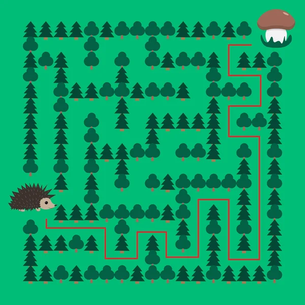 Hedgehog and Mushroom Maze educational game for children — ストックベクタ