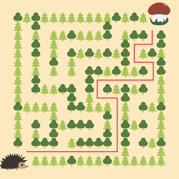 Hedgehog and Mushroom Maze educational game for children — 스톡 벡터