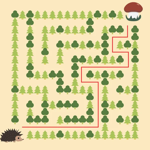 Hedgehog and Mushroom Maze educational game for children — Stok Vektör