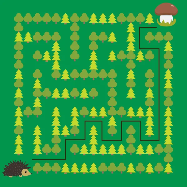 Hedgehog and Mushroom Maze educational game for children — ストックベクタ