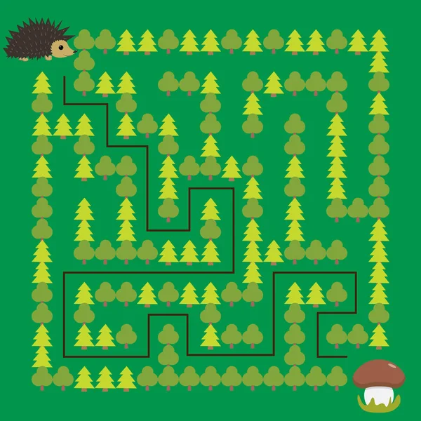 Hedgehog and Mushroom Maze educational game for children — ストックベクタ