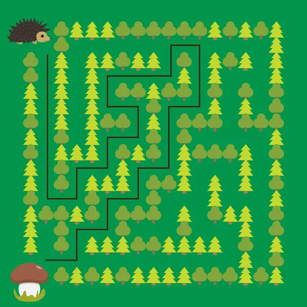 Hedgehog and Mushroom Maze educational game for children — ストックベクタ