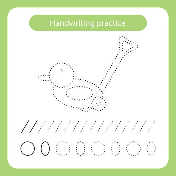 Duck. Kids toys theme. Handwriting practice sheet
