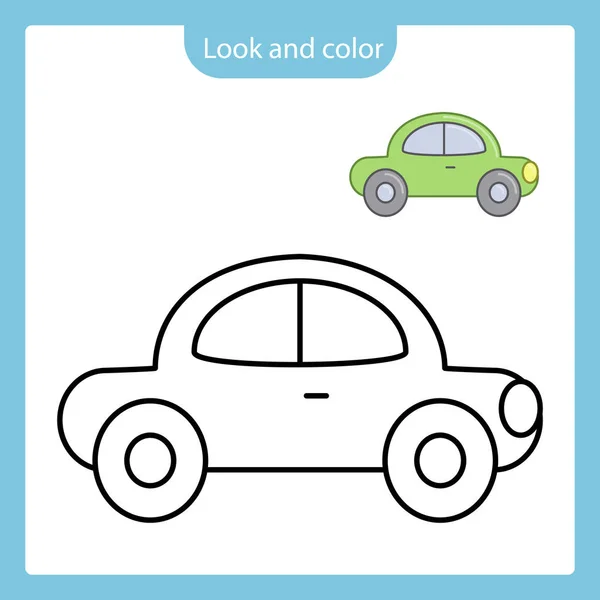 Coloriage contour de jouet de voiture avec exemple . — Image vectorielle